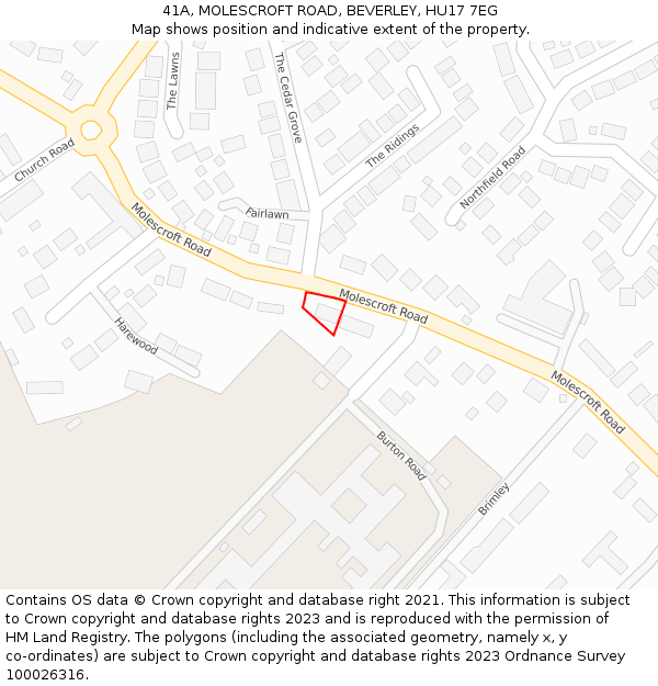 41A, MOLESCROFT ROAD, BEVERLEY, HU17 7EG: Location map and indicative extent of plot