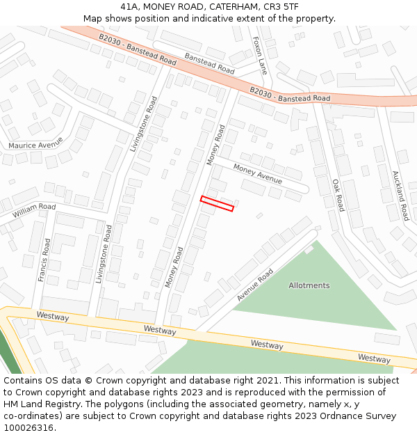 41A, MONEY ROAD, CATERHAM, CR3 5TF: Location map and indicative extent of plot