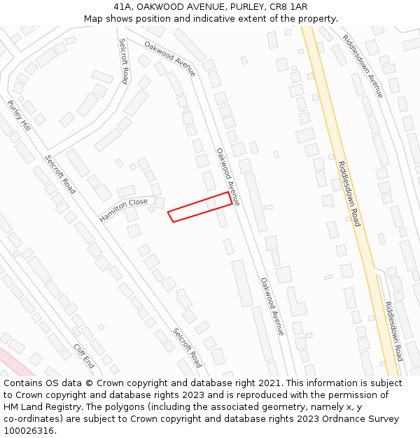 41A, OAKWOOD AVENUE, PURLEY, CR8 1AR: Location map and indicative extent of plot