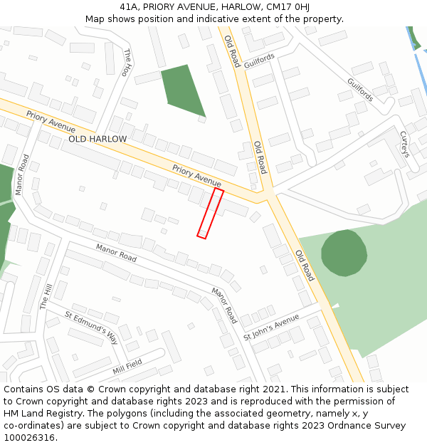 41A, PRIORY AVENUE, HARLOW, CM17 0HJ: Location map and indicative extent of plot