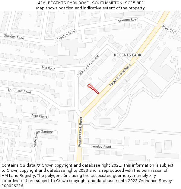 41A, REGENTS PARK ROAD, SOUTHAMPTON, SO15 8PF: Location map and indicative extent of plot