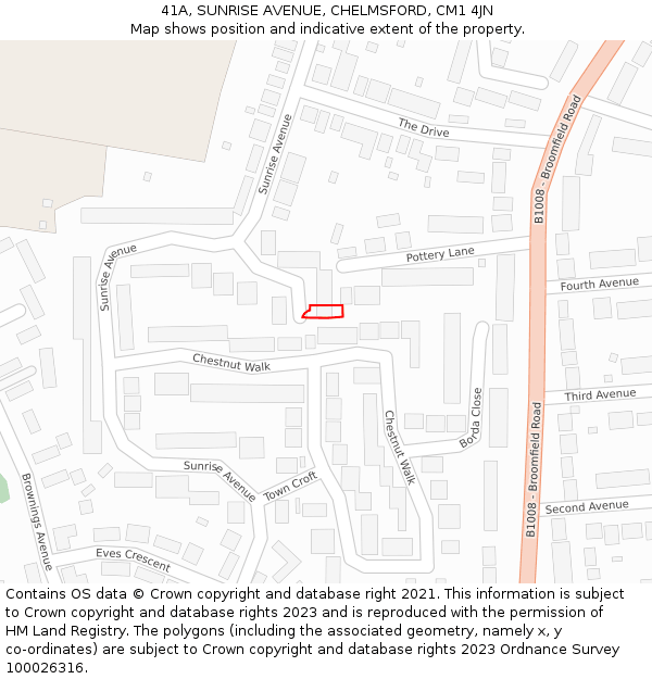41A, SUNRISE AVENUE, CHELMSFORD, CM1 4JN: Location map and indicative extent of plot