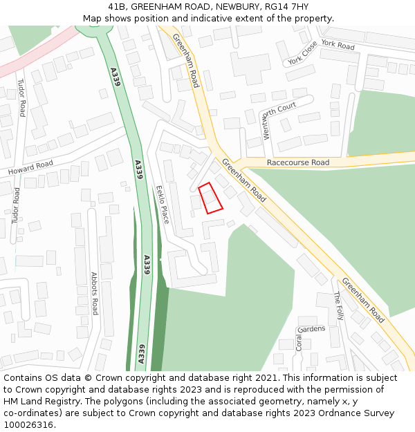41B, GREENHAM ROAD, NEWBURY, RG14 7HY: Location map and indicative extent of plot
