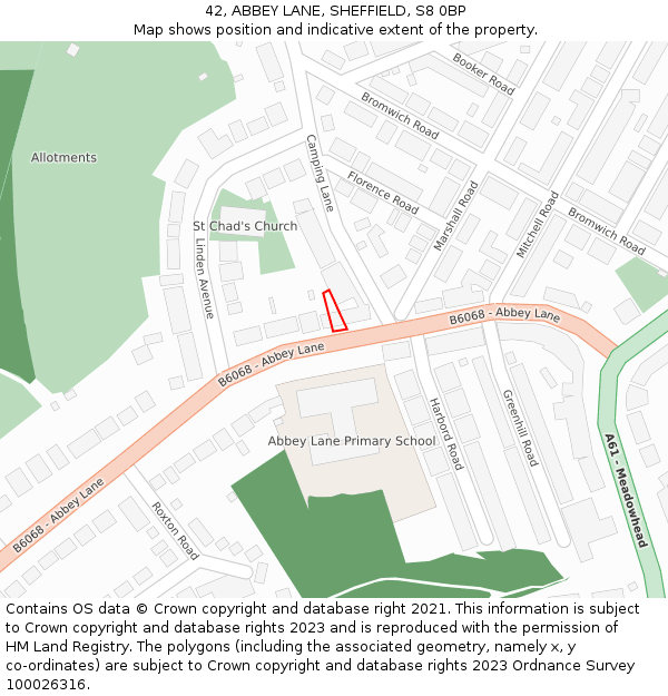 42, ABBEY LANE, SHEFFIELD, S8 0BP: Location map and indicative extent of plot