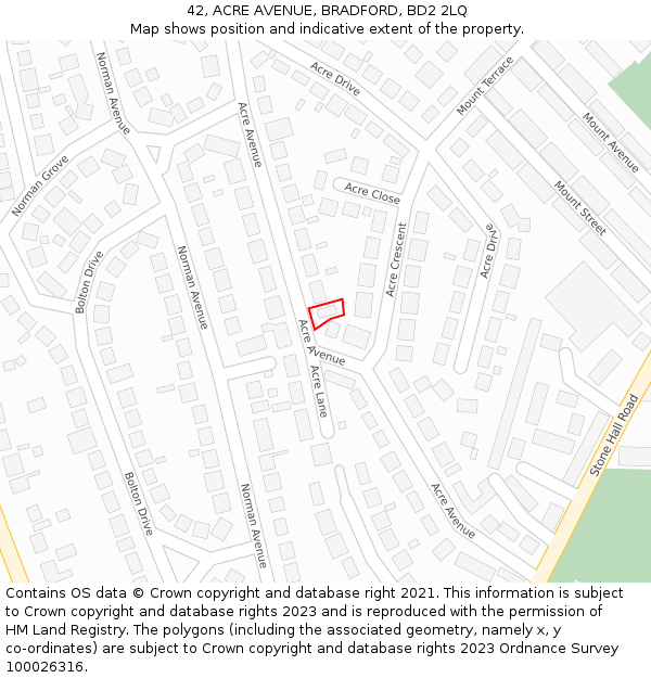 42, ACRE AVENUE, BRADFORD, BD2 2LQ: Location map and indicative extent of plot