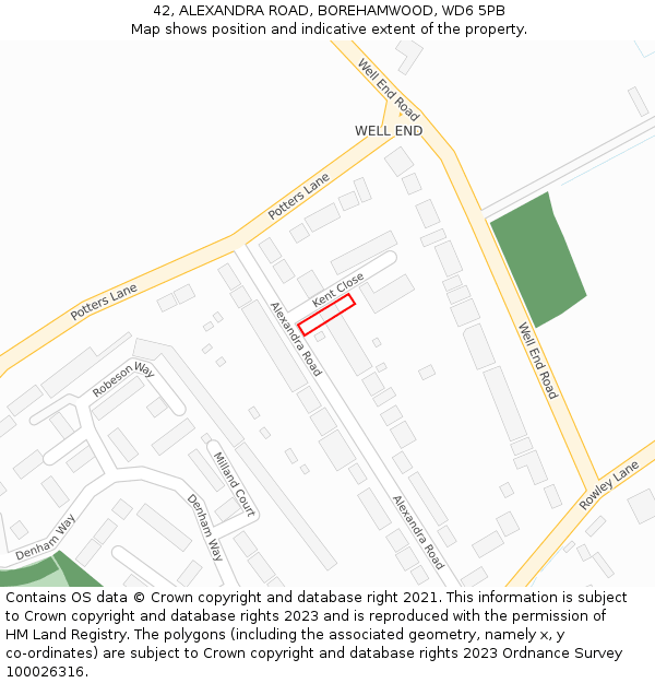 42, ALEXANDRA ROAD, BOREHAMWOOD, WD6 5PB: Location map and indicative extent of plot