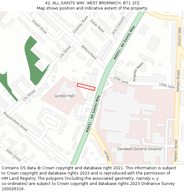 42, ALL SAINTS WAY, WEST BROMWICH, B71 1PZ: Location map and indicative extent of plot