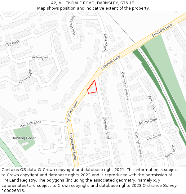 42, ALLENDALE ROAD, BARNSLEY, S75 1BJ: Location map and indicative extent of plot