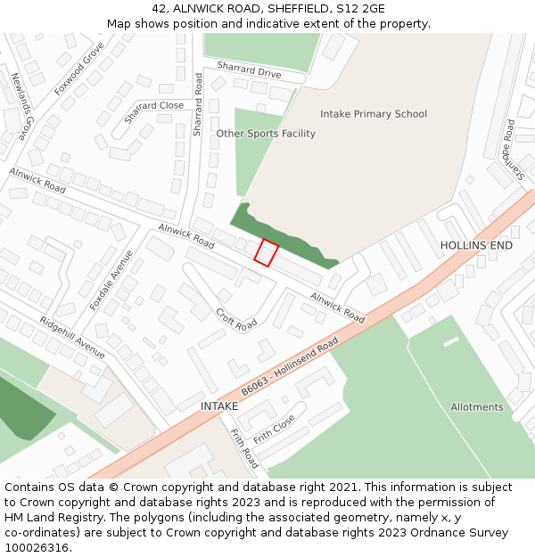 42, ALNWICK ROAD, SHEFFIELD, S12 2GE: Location map and indicative extent of plot