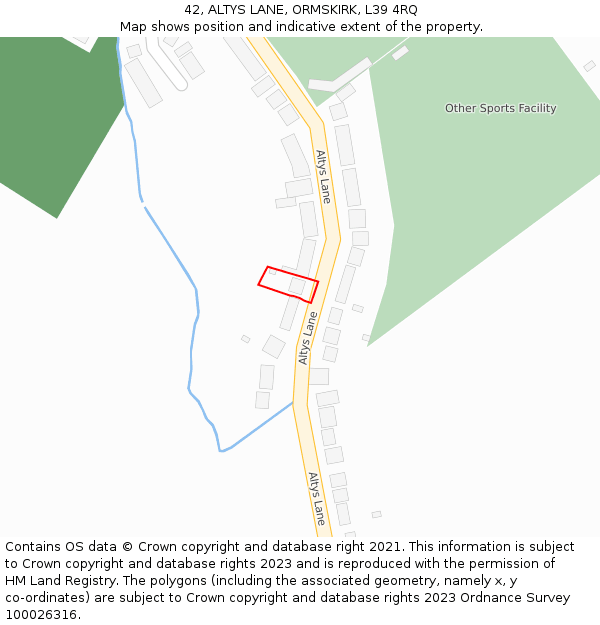 42, ALTYS LANE, ORMSKIRK, L39 4RQ: Location map and indicative extent of plot