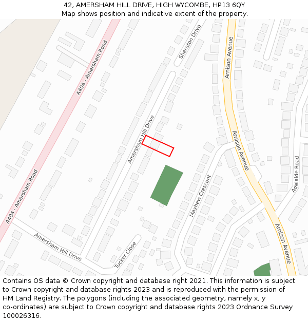 42, AMERSHAM HILL DRIVE, HIGH WYCOMBE, HP13 6QY: Location map and indicative extent of plot