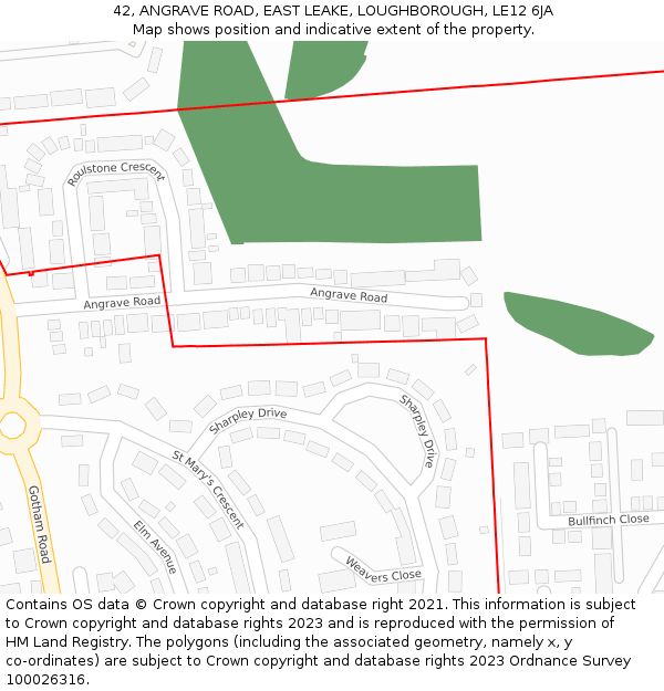 42, ANGRAVE ROAD, EAST LEAKE, LOUGHBOROUGH, LE12 6JA: Location map and indicative extent of plot