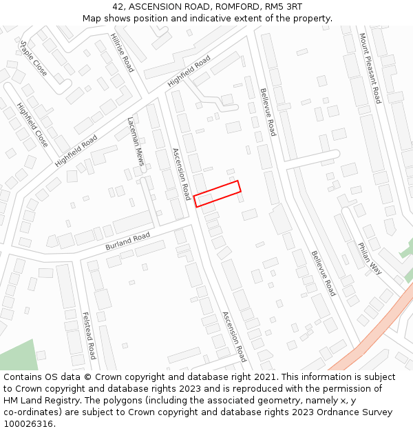 42, ASCENSION ROAD, ROMFORD, RM5 3RT: Location map and indicative extent of plot