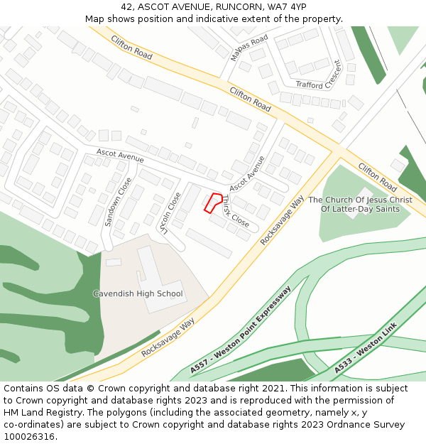42, ASCOT AVENUE, RUNCORN, WA7 4YP: Location map and indicative extent of plot