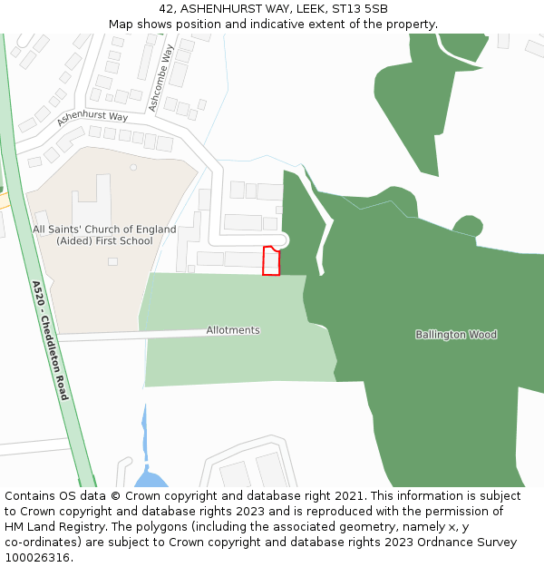 42, ASHENHURST WAY, LEEK, ST13 5SB: Location map and indicative extent of plot