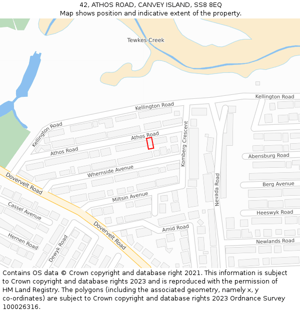 42, ATHOS ROAD, CANVEY ISLAND, SS8 8EQ: Location map and indicative extent of plot