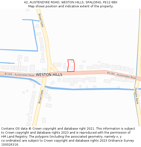 42, AUSTENDYKE ROAD, WESTON HILLS, SPALDING, PE12 6BX: Location map and indicative extent of plot