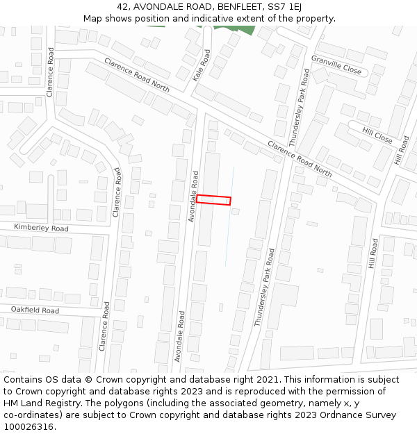 42, AVONDALE ROAD, BENFLEET, SS7 1EJ: Location map and indicative extent of plot