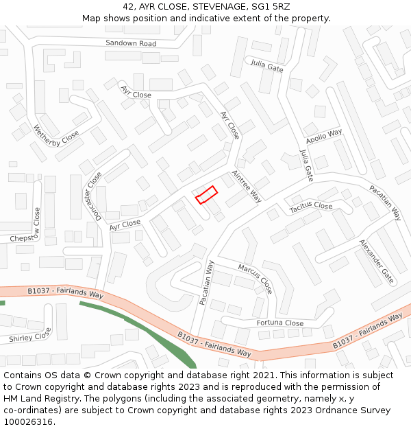 42, AYR CLOSE, STEVENAGE, SG1 5RZ: Location map and indicative extent of plot