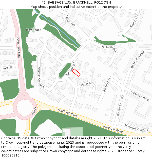 42, BABBAGE WAY, BRACKNELL, RG12 7GN: Location map and indicative extent of plot