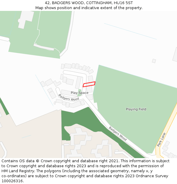 42, BADGERS WOOD, COTTINGHAM, HU16 5ST: Location map and indicative extent of plot