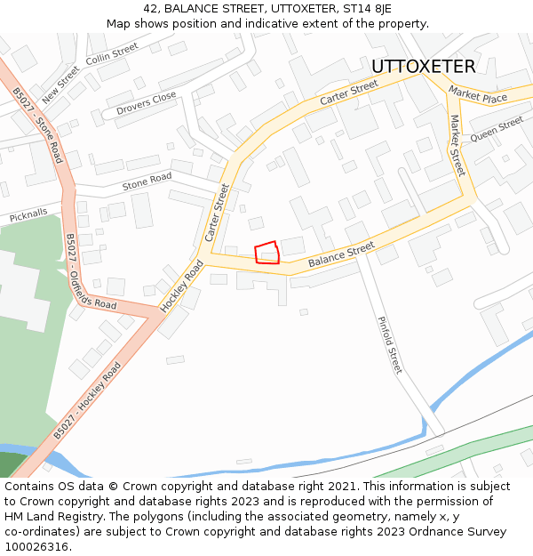 42, BALANCE STREET, UTTOXETER, ST14 8JE: Location map and indicative extent of plot