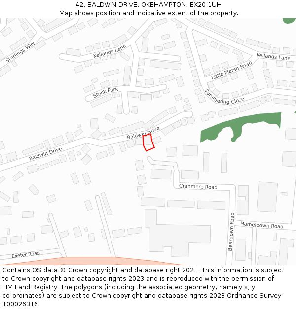 42, BALDWIN DRIVE, OKEHAMPTON, EX20 1UH: Location map and indicative extent of plot
