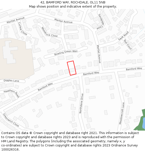 42, BAMFORD WAY, ROCHDALE, OL11 5NB: Location map and indicative extent of plot