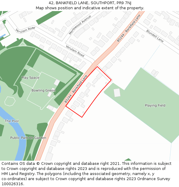 42, BANKFIELD LANE, SOUTHPORT, PR9 7NJ: Location map and indicative extent of plot