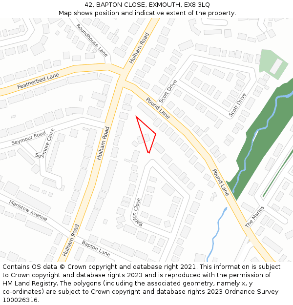 42, BAPTON CLOSE, EXMOUTH, EX8 3LQ: Location map and indicative extent of plot