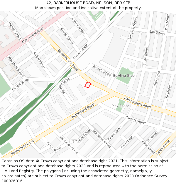 42, BARKERHOUSE ROAD, NELSON, BB9 9ER: Location map and indicative extent of plot