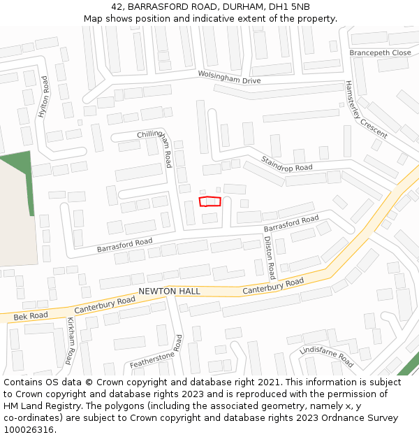 42, BARRASFORD ROAD, DURHAM, DH1 5NB: Location map and indicative extent of plot