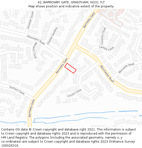 42, BARROWBY GATE, GRANTHAM, NG31 7LT: Location map and indicative extent of plot