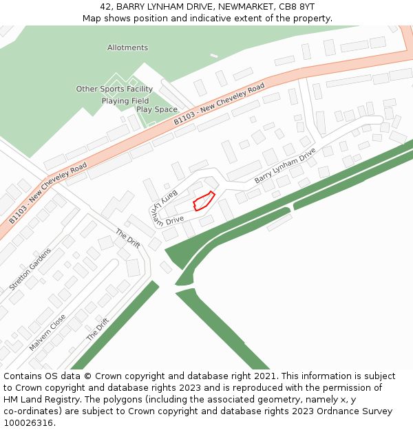 42, BARRY LYNHAM DRIVE, NEWMARKET, CB8 8YT: Location map and indicative extent of plot