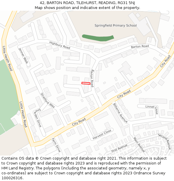 42, BARTON ROAD, TILEHURST, READING, RG31 5NJ: Location map and indicative extent of plot