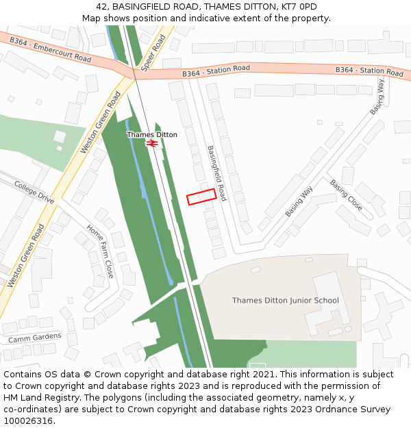 42, BASINGFIELD ROAD, THAMES DITTON, KT7 0PD: Location map and indicative extent of plot