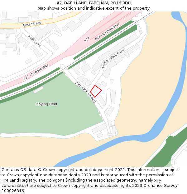 42, BATH LANE, FAREHAM, PO16 0DH: Location map and indicative extent of plot