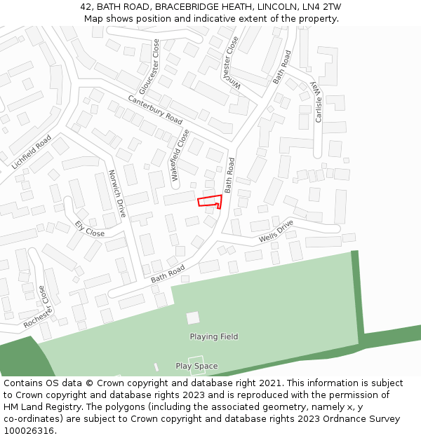 42, BATH ROAD, BRACEBRIDGE HEATH, LINCOLN, LN4 2TW: Location map and indicative extent of plot