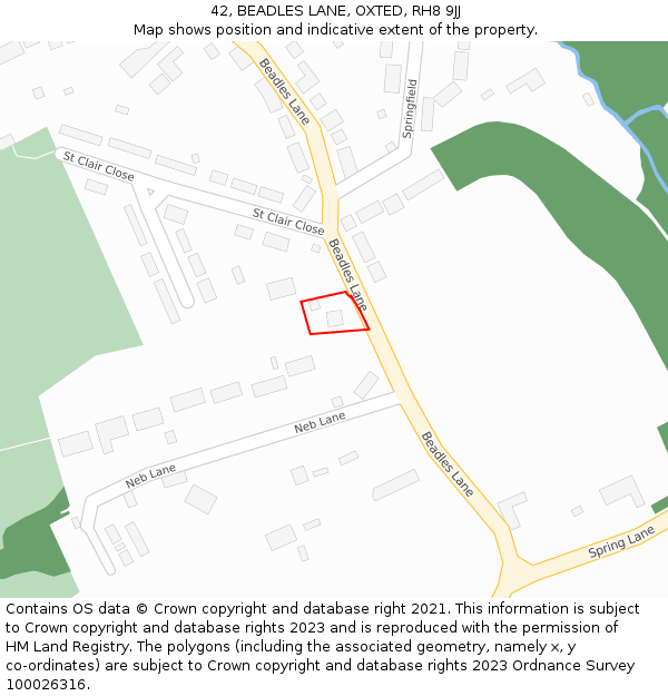 42, BEADLES LANE, OXTED, RH8 9JJ: Location map and indicative extent of plot