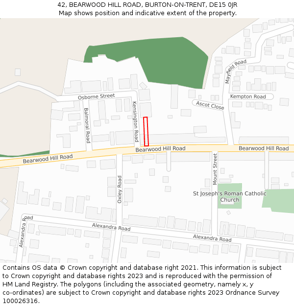 42, BEARWOOD HILL ROAD, BURTON-ON-TRENT, DE15 0JR: Location map and indicative extent of plot