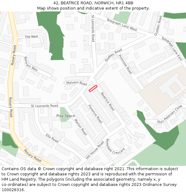 42, BEATRICE ROAD, NORWICH, NR1 4BB: Location map and indicative extent of plot