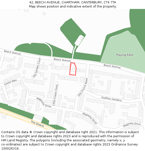 42, BEECH AVENUE, CHARTHAM, CANTERBURY, CT4 7TA: Location map and indicative extent of plot