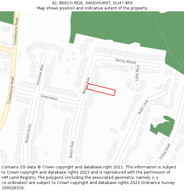 42, BEECH RIDE, SANDHURST, GU47 8PS: Location map and indicative extent of plot
