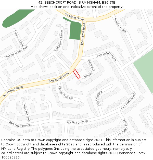42, BEECHCROFT ROAD, BIRMINGHAM, B36 9TE: Location map and indicative extent of plot