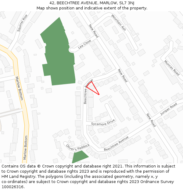 42, BEECHTREE AVENUE, MARLOW, SL7 3NJ: Location map and indicative extent of plot