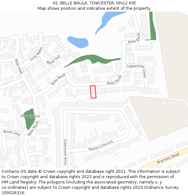 42, BELLE BAULK, TOWCESTER, NN12 6YE: Location map and indicative extent of plot