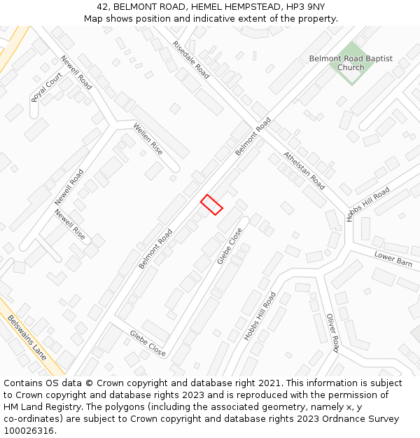 42, BELMONT ROAD, HEMEL HEMPSTEAD, HP3 9NY: Location map and indicative extent of plot