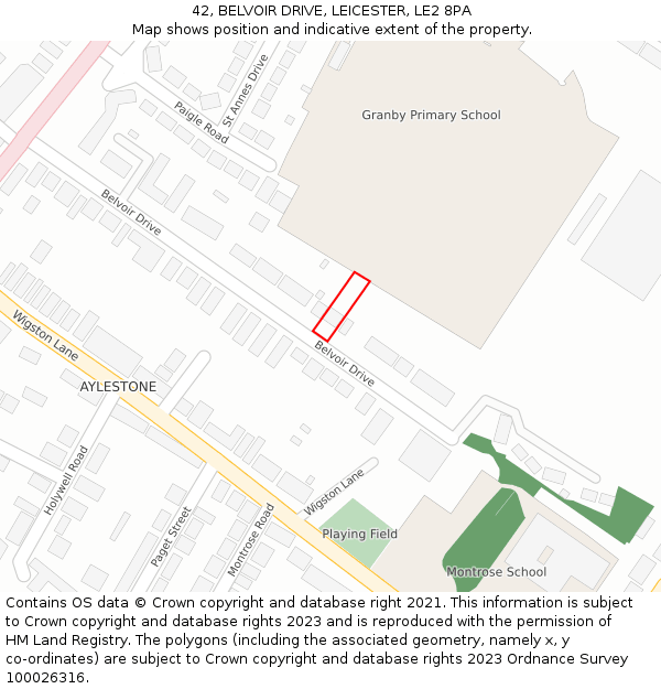 42, BELVOIR DRIVE, LEICESTER, LE2 8PA: Location map and indicative extent of plot