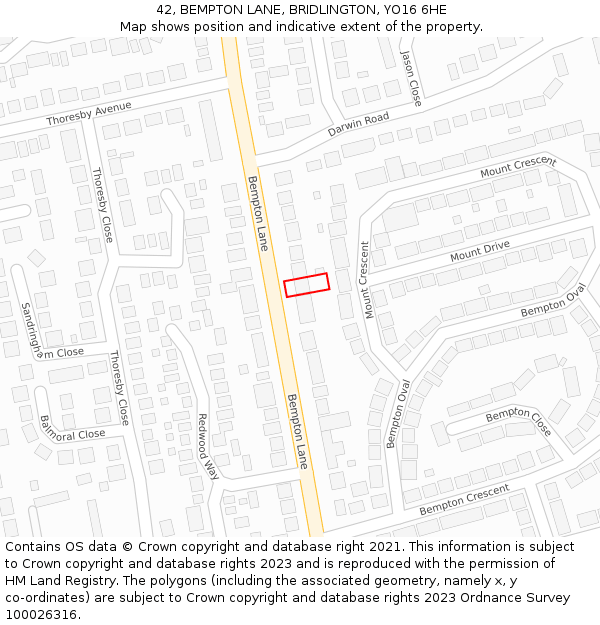 42, BEMPTON LANE, BRIDLINGTON, YO16 6HE: Location map and indicative extent of plot