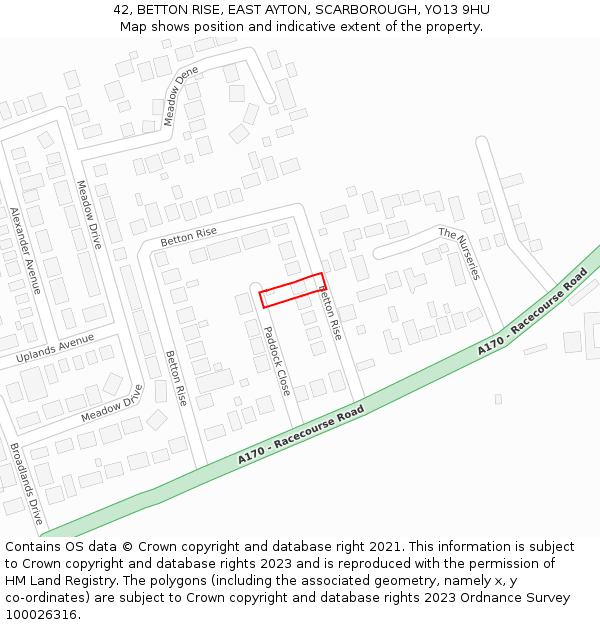 42, BETTON RISE, EAST AYTON, SCARBOROUGH, YO13 9HU: Location map and indicative extent of plot